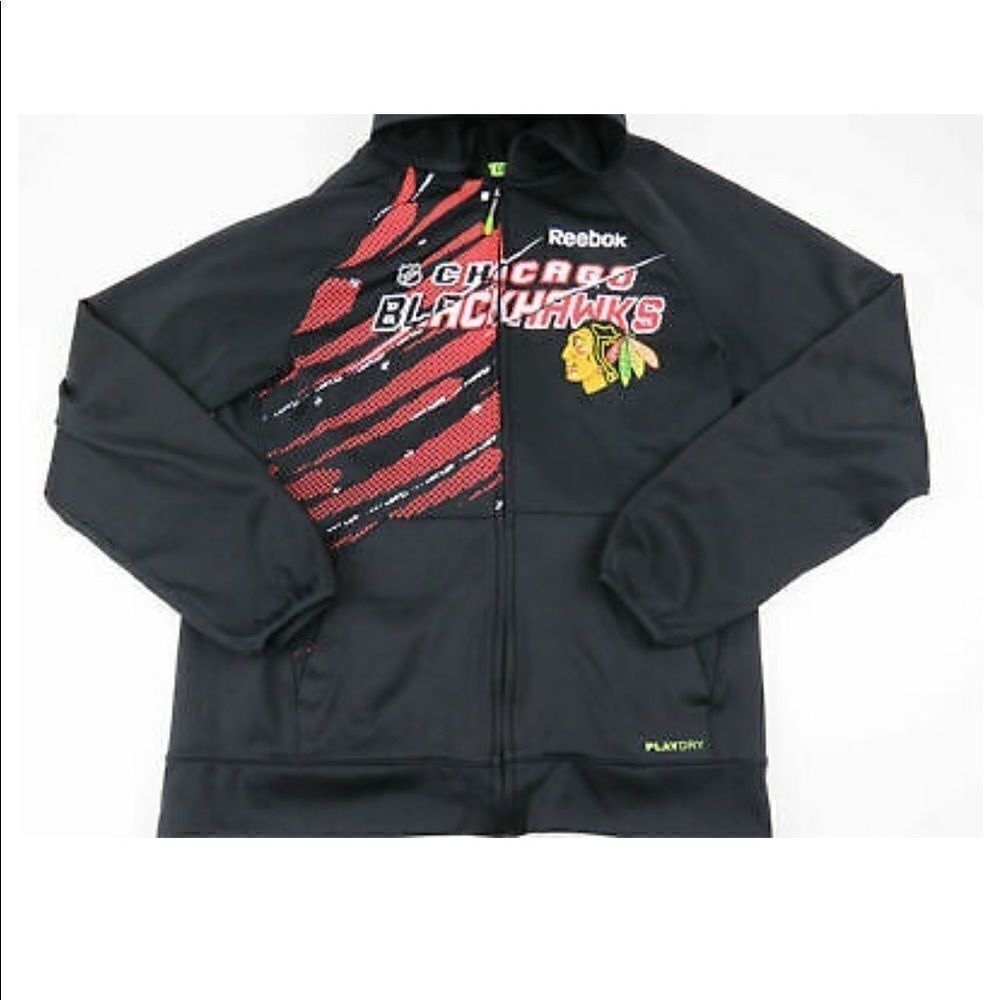 Reebok Playdry Chicago Blackhawks NHL Pro Stock Hockey Player Gym Hoodie Shirt